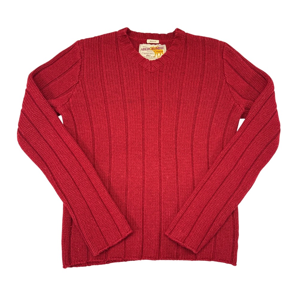 Vintage Abercrombie & Fitch Sweater Mens Size Medium Red Wool Blend 2000s V Neck